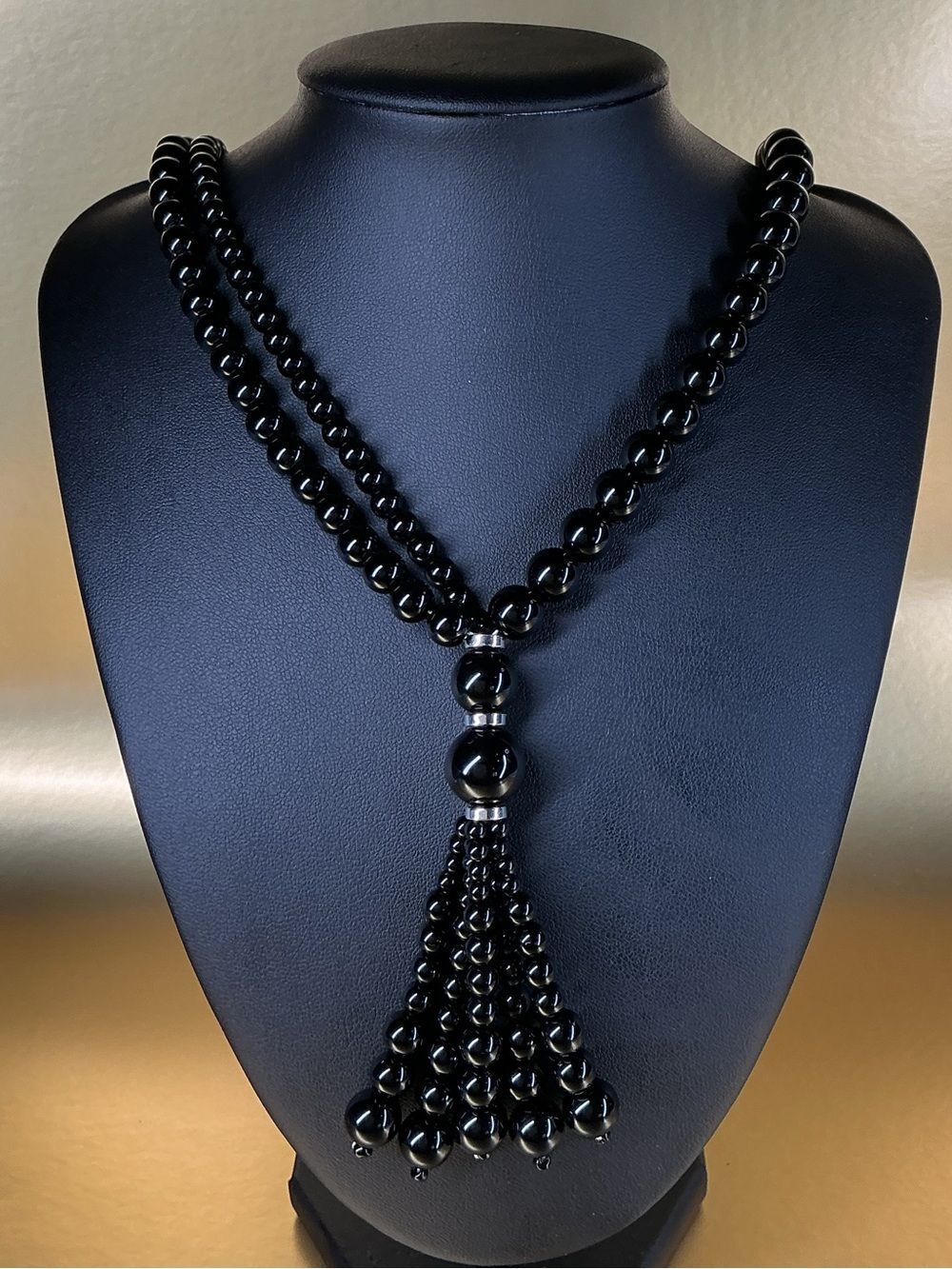 Statement Black Beaded Tassel Necklace for Women